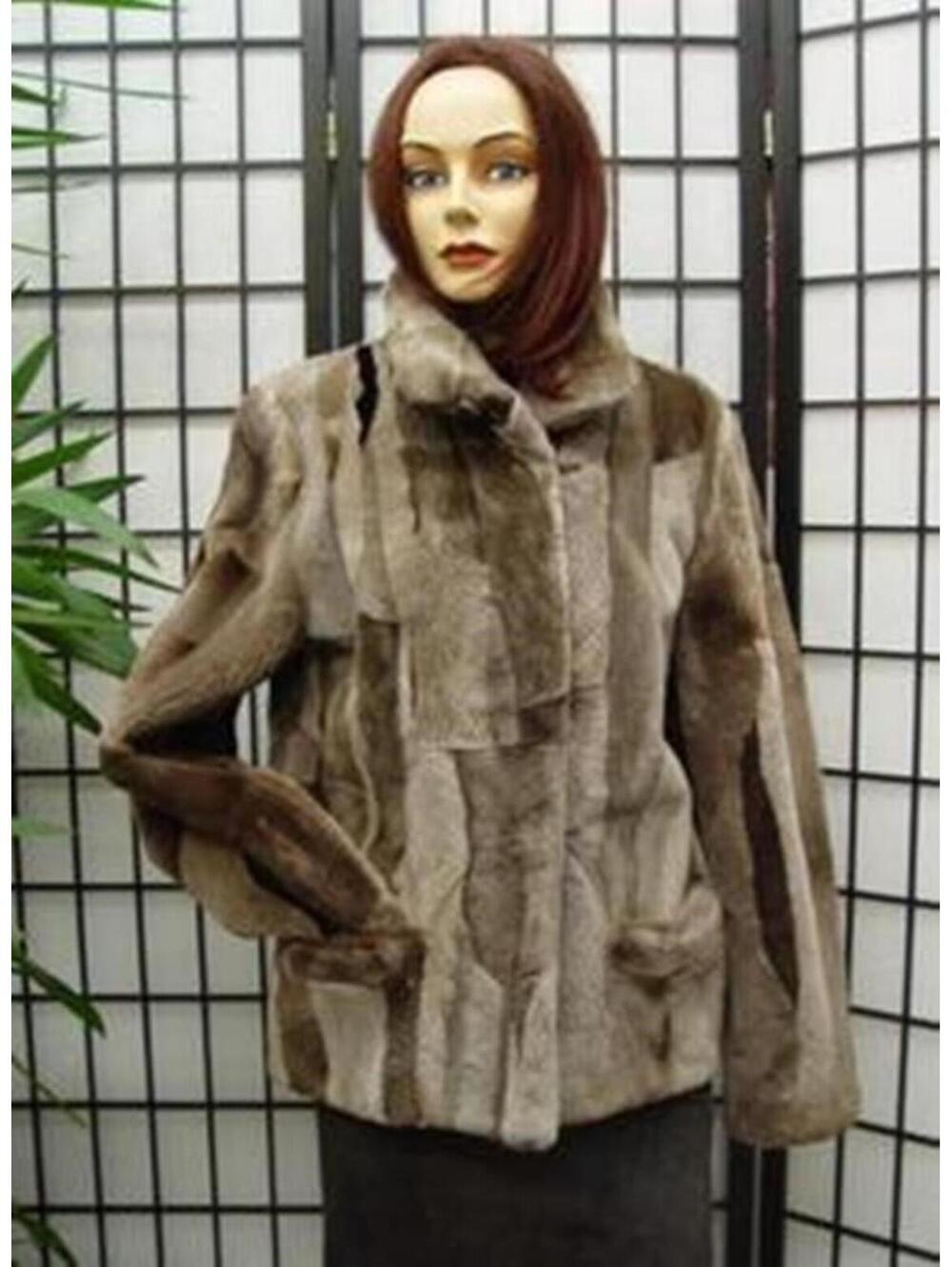 *BRAND NEW GRAY / BROWN SHEARED BEAVER FUR JACKET COAT WOMEN WOMAN SIZE 4 PETITE
